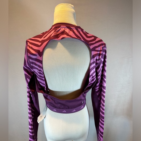 Adidas Hyperglam Zebra TechFit Long Sleeve Crop Top Size L Purple.🛍️ - Picture 10 of 14